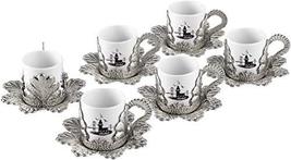 LaModaHome Maiden&#39;s Tower Printed Cups with Saucers Set of 6, Porcelain Turkish  - £47.38 GBP