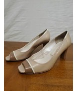 Bruno Magli Beige Two Tone Leather Peep Toe Heels Pumps Shoes Size 8.5 V... - $36.42