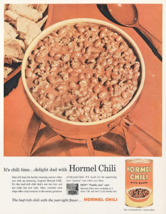 1957 Hormel Chile Vintage Print Ad Red Bowl Fritos Camping Hunting Wall Art 50s - £8.68 GBP