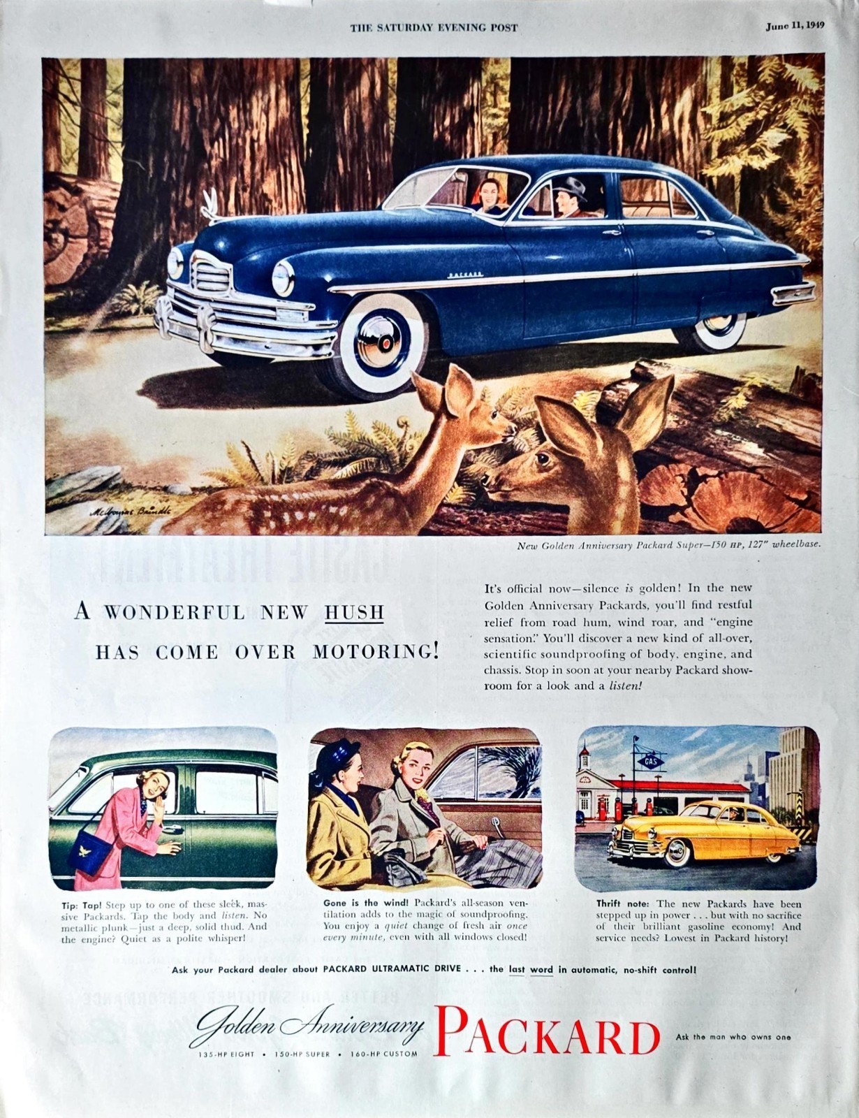 Packard Golden Anniversary Deer Woods New Hush 1949 Vintage Print Ad - $9.55