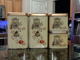 Cheinco Tin Canisters Labeled Flour Sugar Coffee Tea Bicentennial Set 17... - $43.56