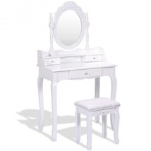 Vanity Table Set with Cushioned Stool with 360?° Rotating Oval Mirror and Three  - £129.58 GBP