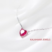 Pink Ruby Heart Pendant Necklace, 14mm Prong Solitare Ruby, S925 / Gold Plated - £80.85 GBP