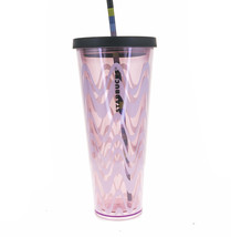 STARBUCKS Pink Wavy Lines Abstract Print Cold Cup Acrylic TUMBLER 24Oz S... - £73.36 GBP
