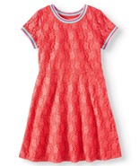 Wonder Nation Girls Rainbow Trim Lace Dress Size Large (10-12) Coral Punch - $257.35 MXN