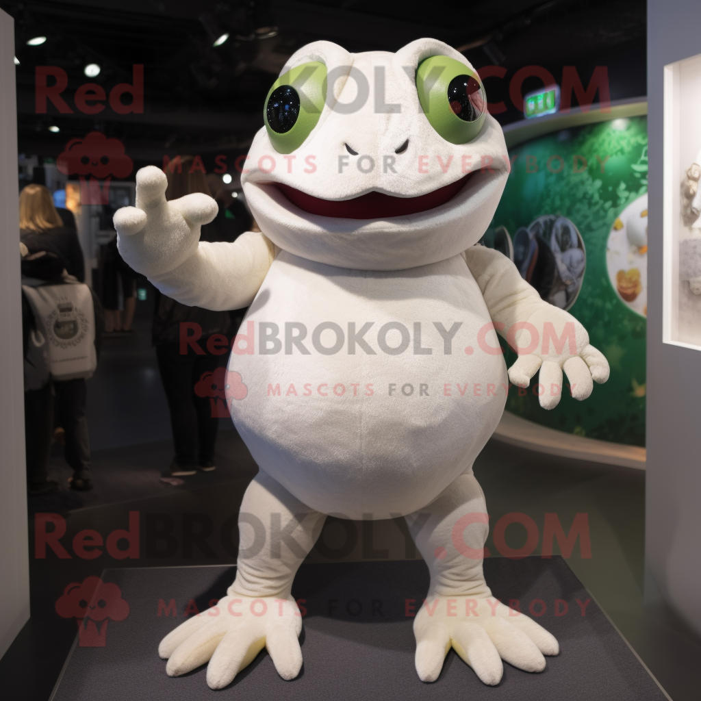 White Frog mascot costume character dressed with a T-Shirt and Mittens - $1,199.00