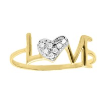 14K Placcato Oro Giallo Love Lettere Cuore Anello Diamante Sintetico - £89.73 GBP
