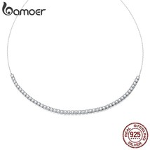 bamoer Silver Glittering Clavicle Chain Necklace 925 Sterling Silver Shining Cho - £30.71 GBP