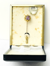 Vtg Gold Tone Metal Stick Hat Lapel Pin  Amethyst Purple Flower In Origi... - $133.05 MXN