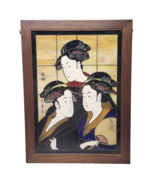 Utamaro Kitagawa Stained Glass Three Beauties of the Present Day Oak Fra... - $242.49
