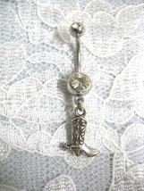 New Realistic Look Western Cowboy Boot W Spur Charm 14g Clear Cz Gem Belly Ring - £4.73 GBP
