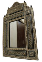 Vntage Handcrafted Egyptian Wood Inlaid Wall Mirror –Mother of Pearl Mosaic - $494.01