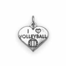 &quot;I Love Volleyball&quot; Heart Pendant Charm Sporty Boy Girls Players Gift 925 Silver - £35.26 GBP