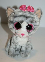 Ty Beanie Boos Kiki Cat 6&quot; Pink Glitter Eye Bow Grey Tabby Gray Plush St... - $10.70