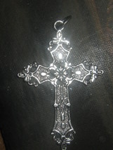 Usa Seller Large 50MM Silver Zinc Gothic Cross Pendant Charm Corded Necklace - £4.66 GBP