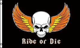 RIDE OR DIE WINGED SKULL 3 X 5 BIKER FLAG 3x5 motorcycle banners FL671 N... - $124.63 MXN