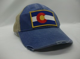 Colorado Flag Patch Hat Factory Distressed Blue Beige Snapback Trucker Cap - $23.29