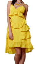 Anthropologie Sunny Day Dress 6 Medium Yellow Tiered Ruffled Tropical Lined NWT - £46.41 GBP