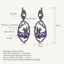 6.26Ct Natural Amethyst Earrings Jewelry Real 925 Sterling Silver Handmade Bird  - £72.18 GBP