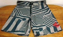 Quiksilver Men Green Gray Geometric Poly Board Shorts Swim Trunks Surf Size W36  - £24.39 GBP