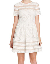 Aqua Womens Short Sleeve Illusion Lace Fit and Flare Dress Size Large, White - £70.08 GBP