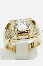 2 Ct Round Cut Diamond Engagement Men&#39;s Pinky Ring Band 14K Yellow Gold Over - £142.66 GBP