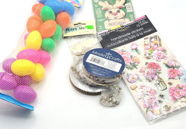 Vintage Spring Easter Paper Crafts  Ribbon Stickers Eggs Puffy Flowers White - £20.35 GBP