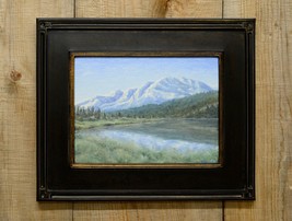 Original oil on canvas 15&quot;x18&quot; mountain lake scene with wood frame. - £296.56 GBP