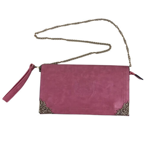 Axixibag Pink Leather Envelope Purse Gold Chain Crest 11-1/4&quot; X 6-1/2&quot; - $18.75