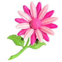 VTG Large Brooch Pin Flower Leaf Long Stem Daisy Enamel Pink Enamel - £27.97 GBP