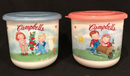 2 Plastic Campbell’s Soup Mugs With Lids Hot ‘N Handy Microwave Mugs 3 1/2 “ X 4 - £7.85 GBP