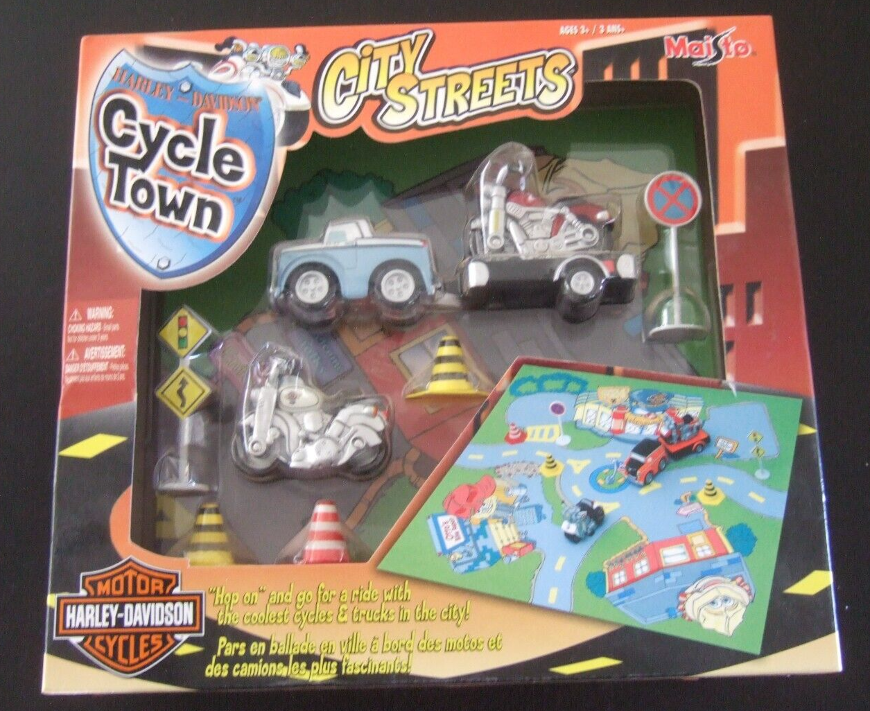 NEW   MAISTO HARLEY-DAVIDSON CYCLE TOWN CITY STREETS PLAYSET   BLUE TOW VEHICLE - $31.50