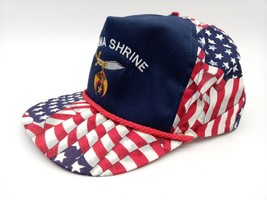 Vintage Tehama Shrine USA Flag Strap-back Trucker Hat Made In The USA Cap - £8.34 GBP