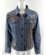 RXB Womens Denim Jean Jacket Size Large Blue Embroidered Hummingbird Floral - $762.74 MXN