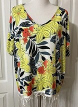 Size 3XL Shoreline Tunic Colorful Floral Boho Bohemian Top Shirt Fringe ... - $14.88