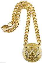 Lion Head New Medusa Style Pendant 18 1/2 Inch Necklace 10 mm Link Chain - £15.73 GBP