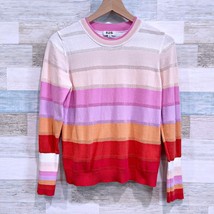 525 America Crochet Striped Sweater Pink Orange Crewneck Cotton Womens S... - $39.59