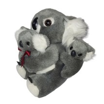 Ascool Australia Koala Bear Soft Plush Mom 2 babies Gray Red bow `8&quot; - £8.26 GBP