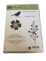 Stampin Up Cling Rubber Stamps Morning Meadow Bird Flowers Pansy Thank You - £3.97 GBP