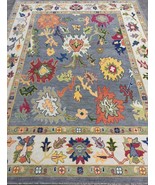 Oushak Hand Knotted Turkish Design Rug living room Gray Checkered Rug Ca... - $330.00+