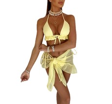 3PCS Triangle Bikinis Set with Mesh Skirt Women Swimming Costume Beach W... - $31.90