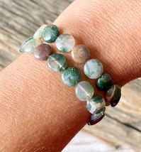 2 Agate Beaded Stackable Stretch Bracelets Set Natural Gemstone Beads - £9.38 GBP