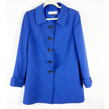 Tahari ASL Womens Blue Black Ribbon Button Trench Coat Jacket Size 4 - £27.69 GBP
