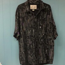 Vtg FRANK Retro Abstract Pattern button up Shirt Abstract Pop Art Paint ... - $33.66