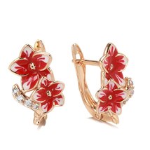 Fashion 585 Rose Gold Natural Zircon Dangle Earrings Red Enamel Flower Earrings  - £10.22 GBP