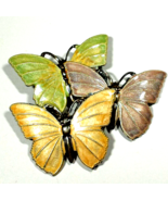 Vintage Silver Color and Enamel Triple Pastel Butterflies  2 &amp; 1/2&quot; Brooch - $17.99