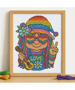 Groovy Hippie Gnome Cross Stitch Pattern | Retro Rainbow Peace Sign PDF - $4.99