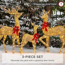 Christmas Deer Set 3-Piece Family Lighted Outdoor Decor LED Lights All-Weather - £199.36 GBP