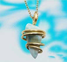 Natural Larimar Dolphin Stone Bronze Merlin&#39;s Gold Gemstone Pendant #52 - $44.00