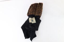 Deadstock Vintage 90s Streetwear Leopard Print Fleece Hood Scarf Winter ... - $29.65